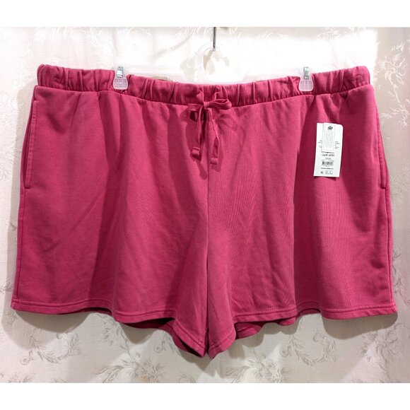 Pink High Rise Comfy Pull On Shorts 3X Cotton Blend Soft Terry Bright Colorful - Picture 1 of 5